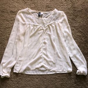 h&m divided white lace long sleeve shirt